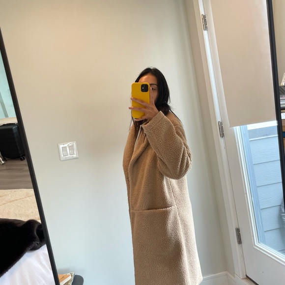 Long tan teddy coat with pockets - Picture 2 of 4